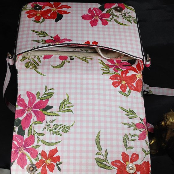 GUESS Crossbody Purse Pink Gingham Pattern Floral 1981 Handbag - Picture 9 of 12